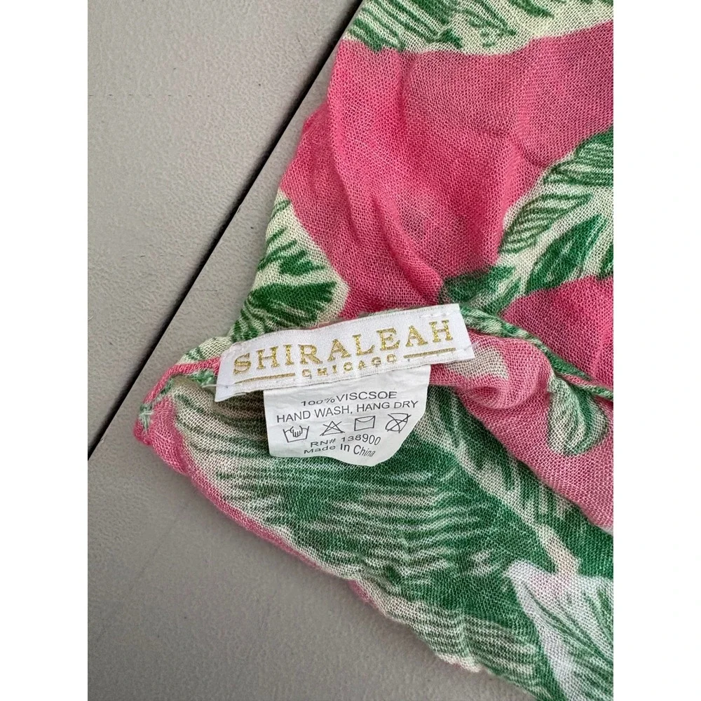 Shiraleah Chicago Paisley Palm Print Pink Green Pom Pom Trim Viscose Swim Cover